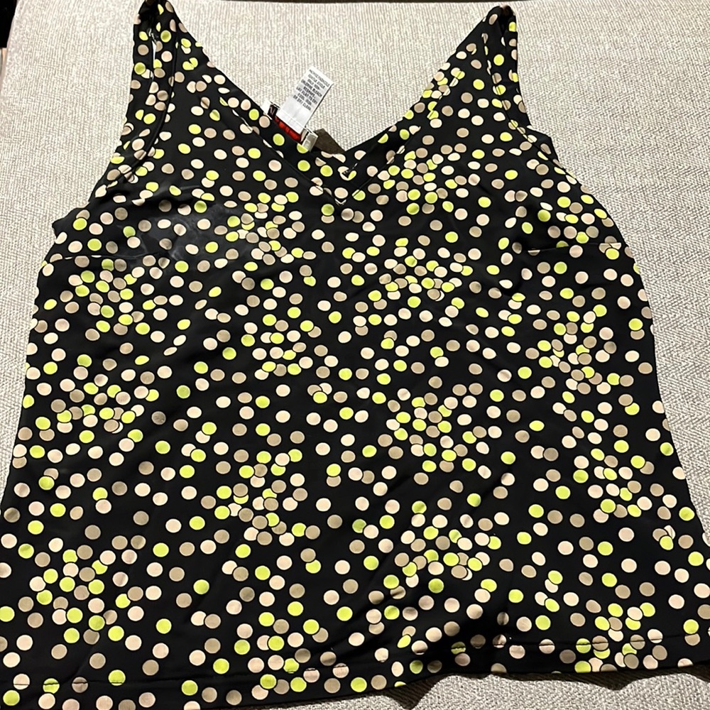 Talbots blank sleeveless blouse with yellow and brown polka dots